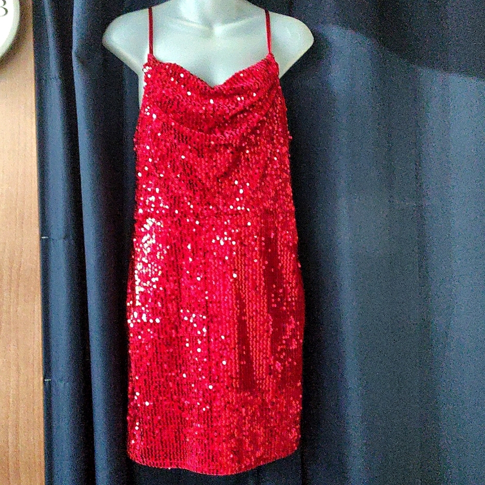 Red Velvet Sequined Dress
